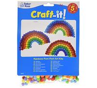 Baker Ross FE160 Rainbow Craft Pom Pom Art Kit - Pack of 5, Self Adhesive Card with Coloured Pompoms Crafts