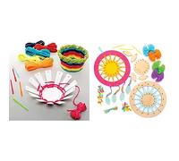 Baker Ross FE184 Rainbow Craft Weaving Baskets - Pack of 5 & AW601 Wooden Dream Catcher Kit, Dreamcatchers for Kids to Make, Personalise and Display for Arts and Crafts Activities (Pack of 4)