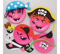 Baker Ross FE316 Pirate Craft Plate Kits - Pack of 4, Childrens Craft Kits Paper Plate and Adhesive Foam Pieces Included Perfect for Arts & Craft Activities