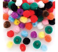 Baker Ross FE325 Coloured Threading Pom Pom Beads - Pack of 100, Multi Coloured Embellishments for Children's Jewellery Making, Arts Crafts and Crafting Activities