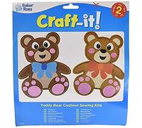 Baker Ross FE356 Teddy Bear Cushion Sewing Kits - Pack of 2, Sewing Set for Children, Creative Activities for Kids, Ideal Arts and Crafts Project