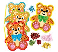 Baker Ross FE364 Teddy Bear Sequin Art Kits - Pack of 4, Make Your Own Childrens Art Set, Creative Activities for Kids, Decorate Your Own Arts and Crafts Project