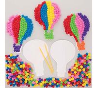 Baker Ross FE373 Hot Air Balloon Craft Pom Pom Art Kit - Pack of 5, Self Adhesive Card with Coloured Pompoms Crafts