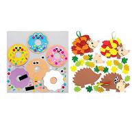 Baker Ross FE406 Donut Mix & Match Magnet Kits - Pack of 8 & AW937 Leafy Hedgehog Kits, Autumn and Winter Arts and Crafts (Pack of 5), Assorted