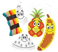 Baker Ross FE471 Fruit Colour-in Cross Stitch Kits - Pack of 6, Sewing for Beginners, Make Your Own for Kids, Cross Stitch for Children