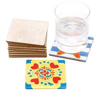 Baker Ross FE526 Square Wooden Coasters - Pack of 10, Paintable Creative Art and Craft Projects for Kids to Make, Personalise and Decorate