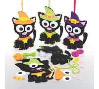 Baker Ross FE685 Witch Cat Decoration Sewing Kit - Pack of 3, Sewing Set for Children, Creative Activities for Kids, Ideal Halloween Arts and Crafts Project, Cat, Green,Orange,Purple