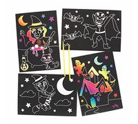 Baker Ross FE766 Halloween Scratch Art Pictures - Pack of 8, Arts and Crafts for Kids, Engraving Art for Children, Halloween Kids Activities
