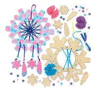 Baker Ross FE894 Snowflake Wooden Dream Catcher Craft Kits - Pack of 4, Make Your Own Wood Dream Catcher Kit, Christmas Art and Craft for Kids to Make and Decorate