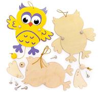 Baker Ross FE948 Owl Wooden Puppet - Pack of 5, Make Your Own Wooden Puppets, Puppets for Kids, Wooden Crafts for Kids to Assemble and Decorate