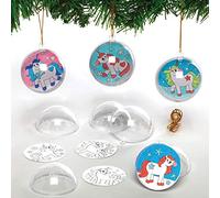 Baker Ross Festive Unicorn Colour in Baubles - Pack of 8, Bauble Craft Kits for Kids, Make Your Own Christmas Decorations (AX555)