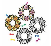 Baker Ross Flower Colour in Fuzzy Art Wreaths - Pack of 10, Easter Crafts, Craft for Kids (AX882)
