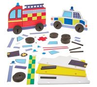 Baker Ross FN062 Emergency Vehicles Push Along Kits - Pack of 5, Creative Craft Kits for Kids to Make