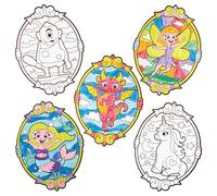 Baker Ross FN086 Mythical Creatures Colour-in Window Decorations - Pack of 16, Stained Glass Effect Kids Craft