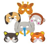 Baker Ross FN146 Animal Foam Masks - Pack of 12, DIY Costume Kits for Kids, Pretend Play Accessories