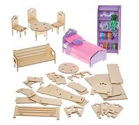 Baker Ross FN272 Build Your Own Dolls House Furniture - Pack of 7 pieces, Kids Dolls House Kit, Mini Furniture Kit