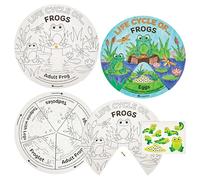 Baker Ross FN461 Frog Life Cycle Colour-in Sticker Wheels - Pack of 5, STEM, Science, Maths and Learning Aids for Kids and Schools