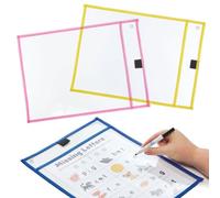 Baker Ross FN485 Reusable Dry Erase A4 Pockets - Pack of 6, A4, Assorted Colours, Document Holders, Reusable Sleeves