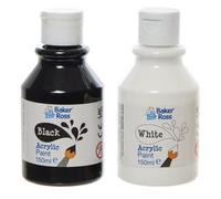 Baker Ross FN515 Black & White Acrylic Paint Pack - Pack of 4 Bottles, 150ml, Gloss Finish, Waterproof, Wood Canvas Painting