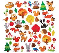 Baker Ross FX119 Woodland Animal Foam Stickers - Pack of 100, Stickers for Arts and Crafts, 3D Foam Stickers, Puffy Stickers for Cards, Paper, Scrapbook and Collage