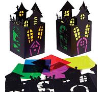 Baker Ross FX188 Haunted House Stained Glass Lantern Kits - Pack of 4, Halloween Party Decoration, Arts and Crafts Kits for Kids