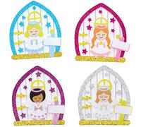 Baker Ross FX276 Angel Fairy Door Kits - Pack of 4, Angel Christmas Decoration Craft Kit for Kids, Kids Foam Sticker Craft Kit