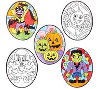 Baker Ross FX285 Halloween Colour in Window Decorations - Pack of 18, Stained Glass Effect Kids Craft, Halloween Decorations for Children