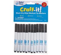 Baker Ross FX332 Erasable Pens Black Dry Wipe Markers for Teachers & School Whiteboards, Line width 2mm, Black, Pack of 12, Pieces