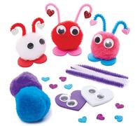 Baker Ross FX340 Love Heart Bug Pom Pom Decoration Kits - Pack of 10, Pom Pom Kits, Craft Decorations, Valentines Craft Making