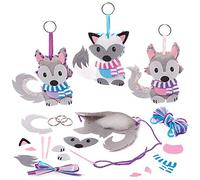 Baker Ross FX355 Arctic Fox and Wolf Keyring Sewing Kits - Pack of 3, Introduction to Sewing and Textiles for Kids, Arts and Crafts