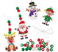 Baker Ross FX376 Christmas Wooden Bead Decoration Kits - Pack of 4, Wood Craft Decorations for Kids Christmas Party, Arts and Crafts for Kids, White