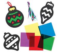 Baker Ross FX377 Christmas Bauble Stained Glass Decoration Kits - Pack of 8, Kids Christmas Tree Decorations Craft Kit, Card Arts and Crafts Christmas Decorations