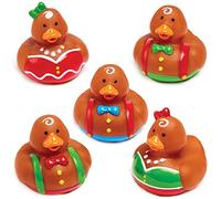 Baker Ross FX412 Gingerbread Man Rubber Ducks - Pack of 5, Xmas Party Bag Filler, Bath Toys for Kids, Novelty Toys and Gifts