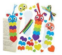 Baker Ross FX455 Caterpillar Rainbow Love Heart Bookmark Kits - Pack of 8, Foam Sticker Craft Kits for Kids