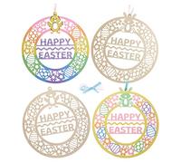 Baker Ross FX496 Easter Wooden Filigree Wreaths - Pack of 4, Kids Make Your Own Easter Decorations