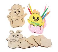 Baker Ross FX534 Easter Wooden Pen Pot Kits - Pack of 3, Easter Wood Craft Kits for Kids