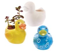 Baker Ross FX570 Duck Ceramic Flowerpots - Pack of 2, Ceramic Pots, Plant Pots, Paintable, Garden Planters, Craft Blanks