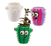Baker Ross FX580 Cactus Mini Ceramic Succulent Pots - Box of 4, Paint Your Own Plant Pot