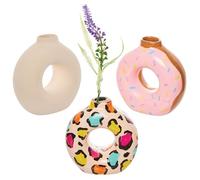 Baker Ross FX702 Ceramic Donut Vases - Pack of 3, Ceramic Craft Blanks to Decorate
