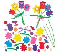 Baker Ross FX949 Spring Flower Bouquet Kits - Pack of 3, Mothers Day Gift Craft Kits for Kids