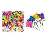 Baker Ross Glitter Pony Beads (Pack of 380) (AR306) and Coloured Elastic (Per Pack) (EV117)