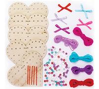 Baker Ross Heart Cross Stitch Wood Craft Kits - 5 Pack, Introducing Sewing and Cross Stitch for Kids for Valentine's Day (FC425), Assorted