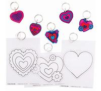 Baker Ross Heart Super Shrink Keyrings-Pack of 10, Valentine's Craft Key Rings for Kids to Colour in (FC478), Assorted