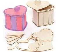 Baker Ross Heart Wooden Box Kits - Pack of 3, Wood Valentines Crafts for Children (FC431)
