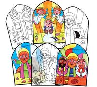 Baker Ross Holy Week Colour In Window Decorations - Pack of 12, Christian Crafts for Kids (AX793)