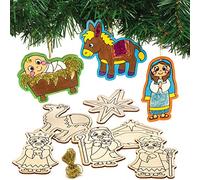 Baker Ross Nativity Colour in Wooden Decorations - Pack of 12, Kids Christmas Craft Decorations (AX562)
