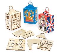 Baker Ross PJ188 Royal Celebration Lantern - Pack of 3, Wood Craft Kit, British Party Souvenir for Kids