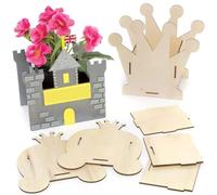 Baker Ross PJ191 Royal Themed Flowerpot for VJ Day 80th Anniversary - Pack of 3, Wood Craft Kit, Party Souvenir for Kids