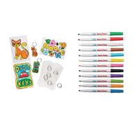 Baker Ross Super Shrink Keyring Pack (Pack of 6) (E6116) and Multi-purpose Deco Pens (Pack of 12) (AX112)