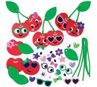 Baker Ross WA106 Cherries Mix & Match Decoration Kits - Pack of 6, Fun Foam Craft Kits with Pipe Cleaners